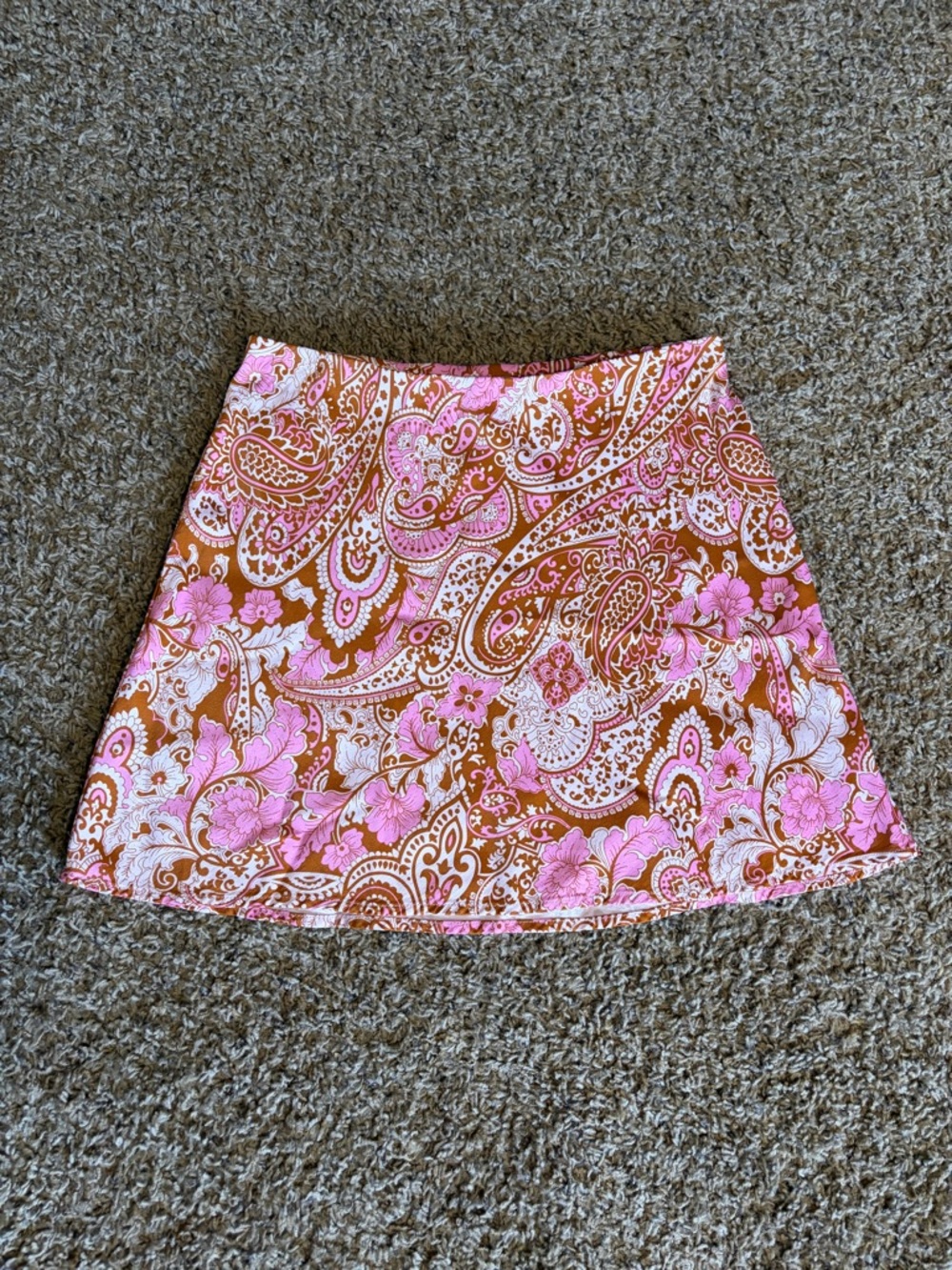 Anthropologie Pink and Brown Paisley A-Line Mini Skirt